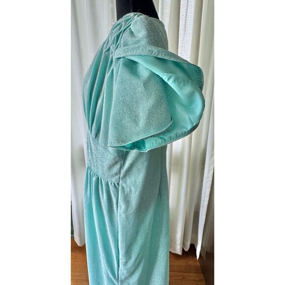 Vintage 80s dress, aqua, silver metallic thread, shimmery cocktail/evening dress - Picture 4 of 10